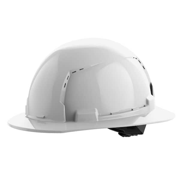 BOLT White Type 1 Class C Full Brim Vented Hard Hat with 4 Point Ratcheting Suspension