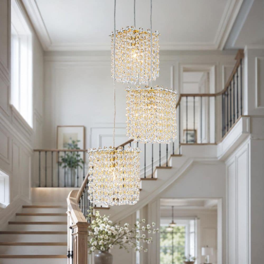 3-Light Modern Gold Pendant Light with Crystal, Adjustable Hanging Chandelier for Staircase Kitchen Island Foyer price history on PriceWatchPro