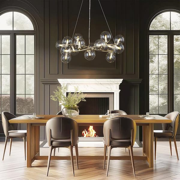 Finnick Brass 18-Light Modern Glam Round Clear Glass Globe Bubble Chandelier for Living Room
