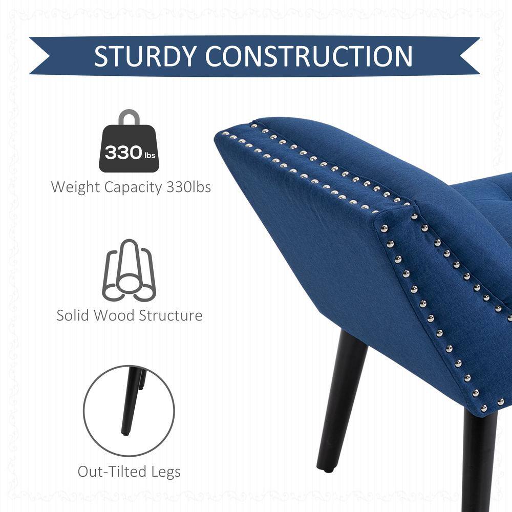 Elegant Nickel-Finish Tufted Linen Footstool with Arms in Blue