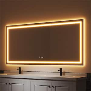 78 in. W x 36 in. H Rectangular Frameless LED Light Anti-Fog Bathroom Wall Mirror with Backlit and Front Light