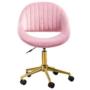 Pink Velvet Swivel Task Chair with Gold 5-Star Base with Casters