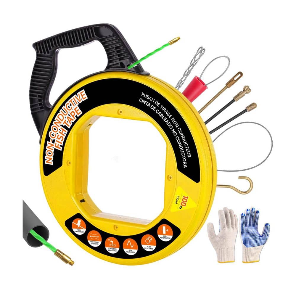 PET Fish Tape Wire Puller 100 ft. Electrical Wire Fishing Tool with 7 Adapters and Gloves for Walls Conduit price history on PriceWatchPro