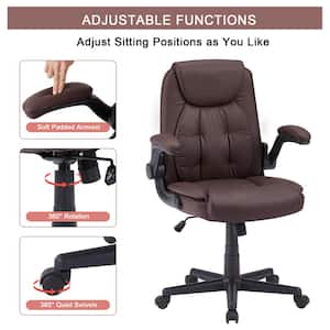 Brown Office Chair, Flip-up Arms Task Chair, Rolling Wheels, High Back for Working and Playing
