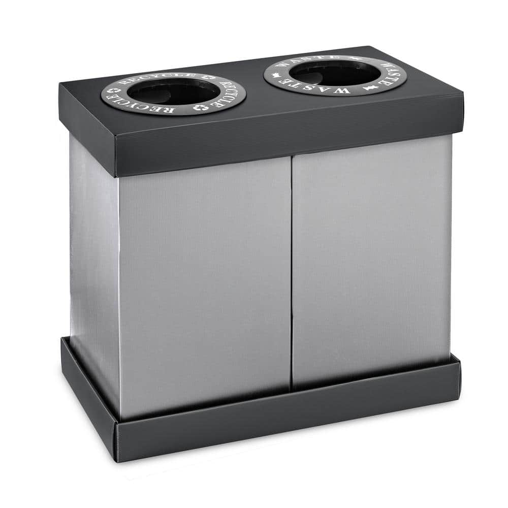 Alpine Industries 28 Gal. Black Plastic 2-Compartment Indoor Trash Can and Recycling Bin