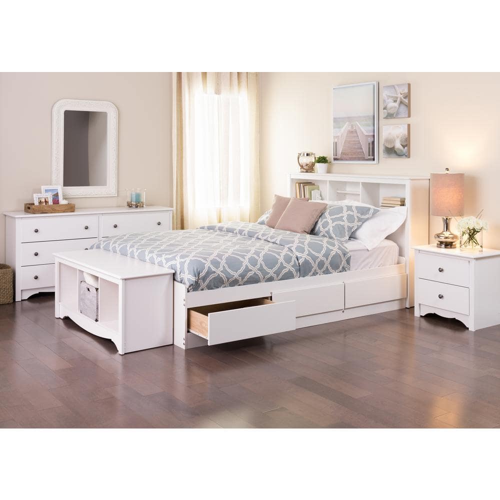 White 2-Drawer Wooden Nightstand with Pewter Knobs