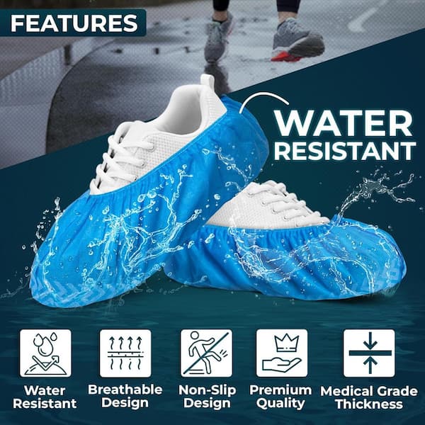 Blue Shoe Guys 1 Size Fits Most Premium Disposable Boot and Shoe Covers Water Resistant Non Slip and Recyclable 10 Pack