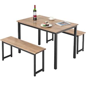 30 in. Rectangle Brown 3-Piece Dining Table Set MDF Board Modern Studio Collection Table with 2-Bench