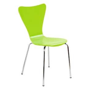 Bent Plywood Lime Green Stack Chair with Chrome Plated Metal Legs
