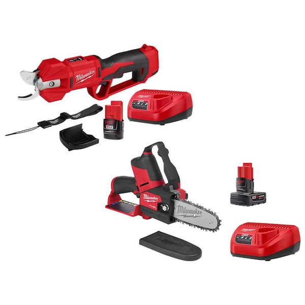 Milwaukee M12 FUEL 12V Brushless Cordless Brushless Cordless Pruner w/M12 6 in. Pruning Saw, 4.0 Ah & 2.0 Ah Battery, Charger