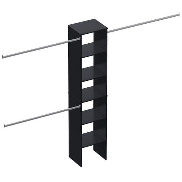 17 in. Black Walk-in Modular Wood Closet Organizer Tower System with 5-Shelves, Tower Wood Closet System