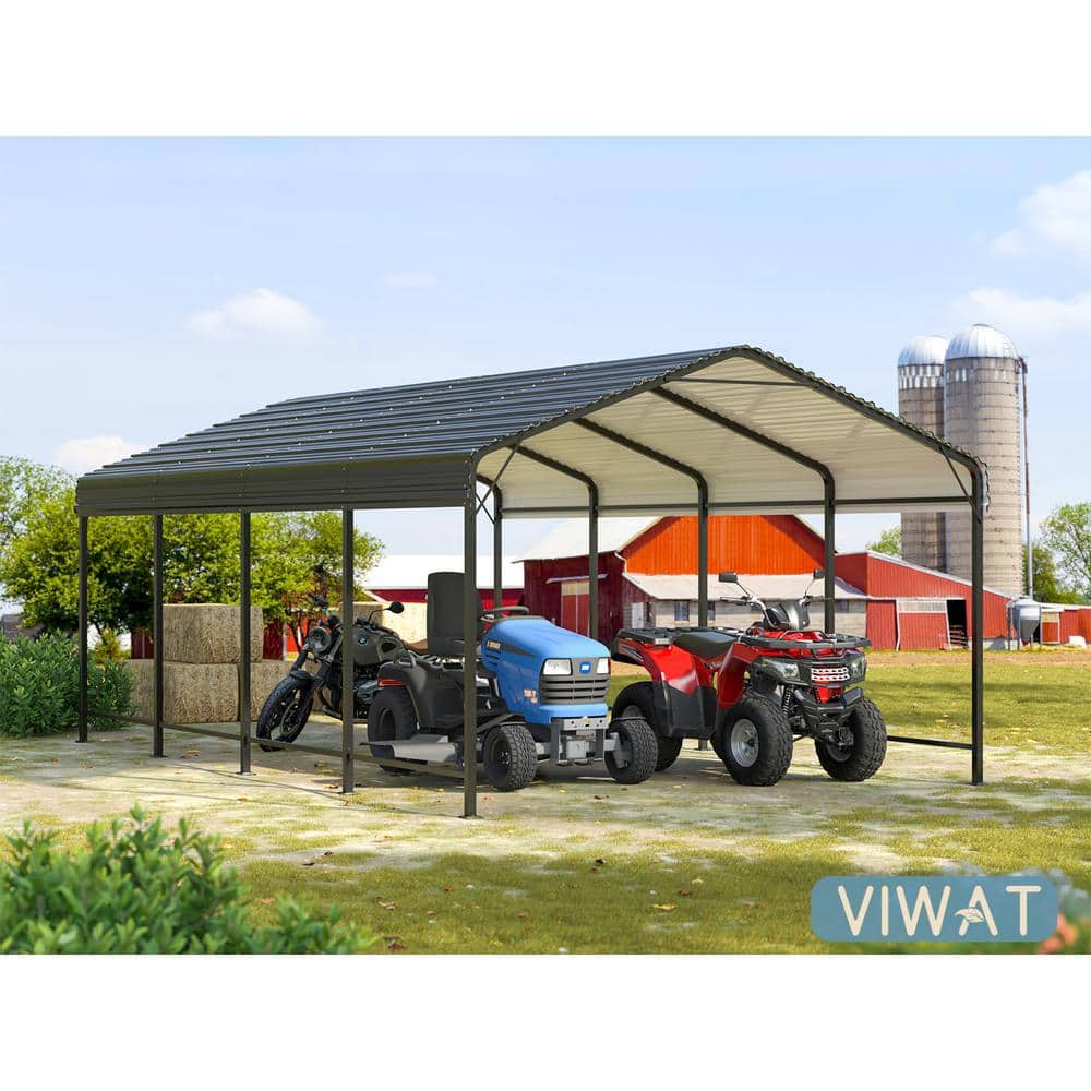 12' x 20' Black Metal Single Car Carport