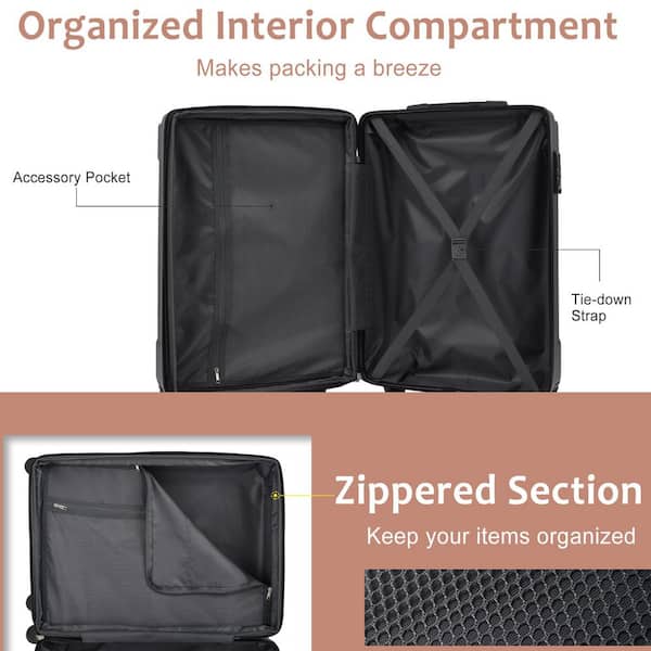 Merax Black and Brown 3-Piece ABS Hardshell Double Spinner Luggage