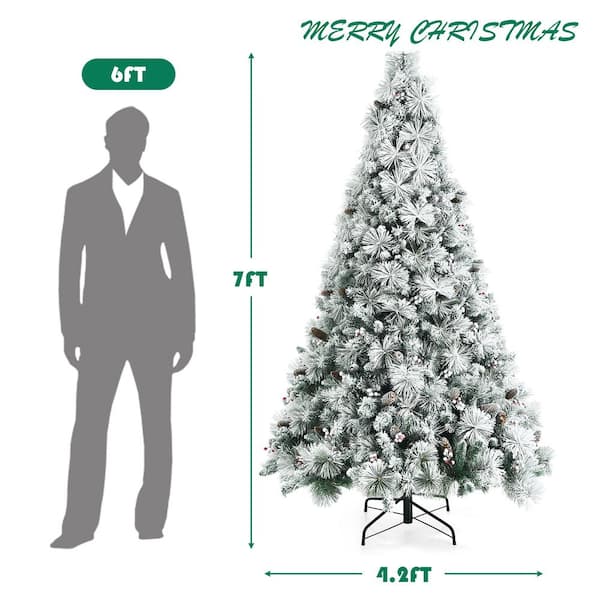 Costway 7ft Snow Flocked Artificial Christmas Tree Glitter