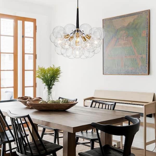 6-Light Black Unique Glass Bubble Chandelier with bulbs