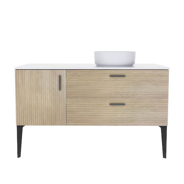 47.67 in. W x 19.11 in. D x 23.05 in. H Freestanding Bath Vanity Set in Oak with White Engineered Stone Top
