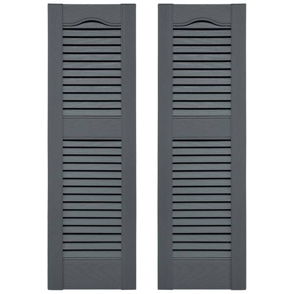 TailorMade 14.5 in. W x 69 in. H Louvered Vinyl Shutters Pair in Storm Cloud
