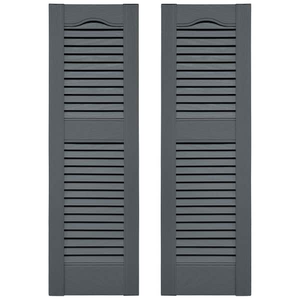 Ekena Millwork Builders Edge 14.5 in. W x 80 in. H Louvered Vinyl Shutters Pair in Storm Cloud