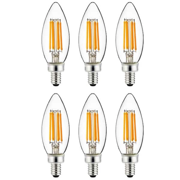 60-Watt Equivalent B11 Torpedo Tip Dimmable E12 Base 600 Lumens Chandelier Edison LED Light Bulb, 5000K (6-Pack)