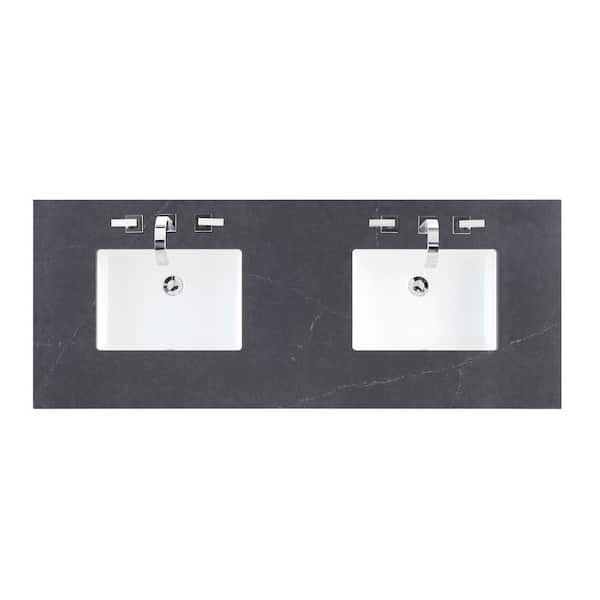 James Martin Vanities 60 in. W x 23.5 in. D Double Basin Vanity Top in Charcoal Soapstone Silestone Quartz with White Basin