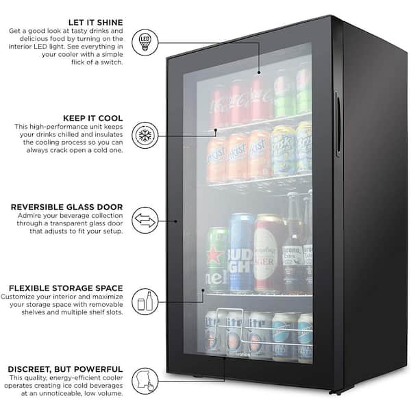 19 in. 126 (12 oz) Can Freestanding Beverage Cooler Fridge with Adjustable  Shelves - Stainless Steel