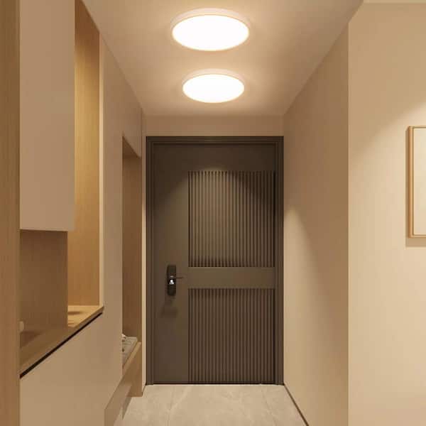 12 in. Modern White Integrated LED 2100 Lumen 3000K Round Flat Panel Ceiling Flush Mount For Bathroom, Hallway, Kitchen
