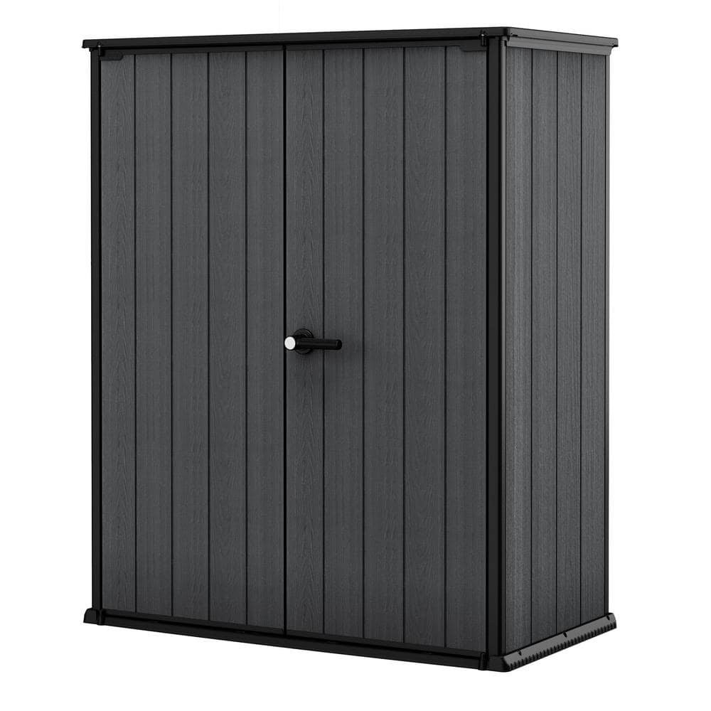 Gray Resin Vertical Outdoor Storage Shed with Double Doors