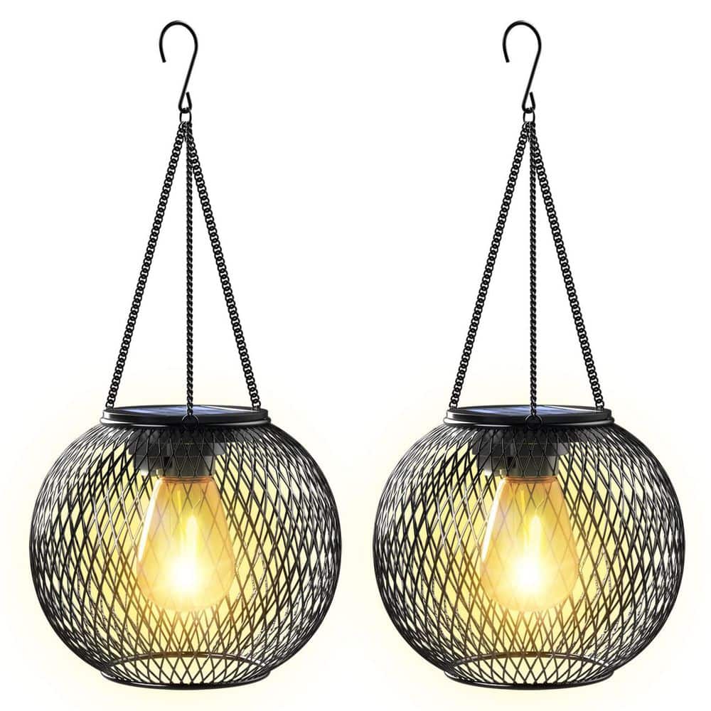 Black Solar LED Hanging Lantern Set, Metal Outdoor Garden Lights for Yard, Patio and Pathway, 2 Pack price history on PriceWatchPro