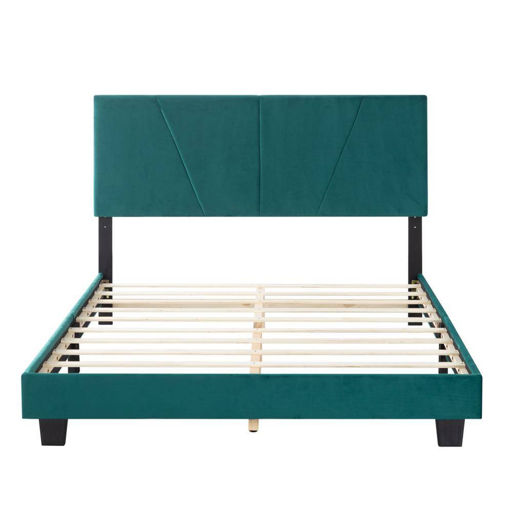 Green Wood Frame Queen Upholstered Platform Bed