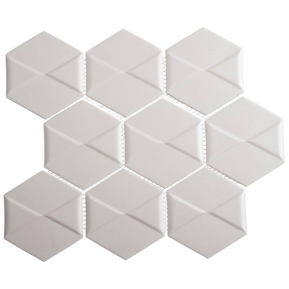 Albin Pinetta Grey 3 in. x 4 in. Porcelain 3D Hexagon Satin Wall Mosaic Til