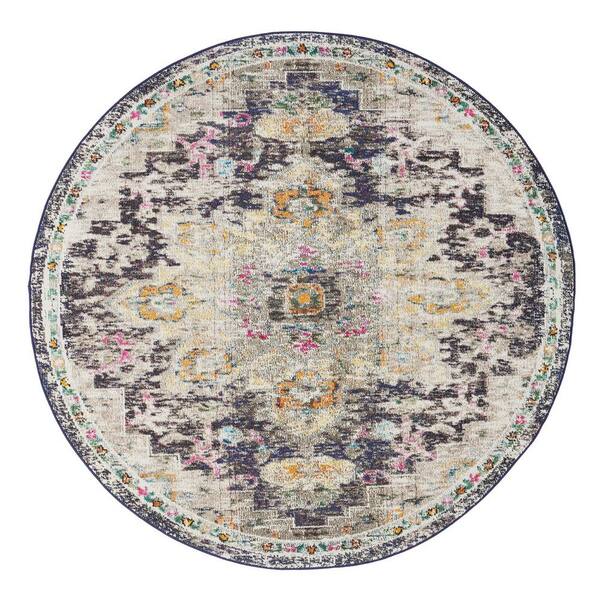 SAFAVIEH Madison Black/Gold 8 ft. x 8 ft. Distressed Border Round Area Rug