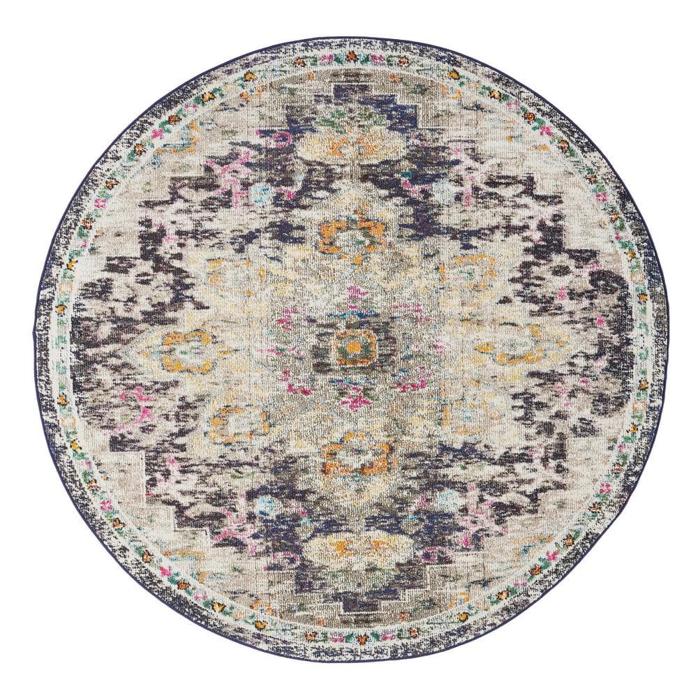 Madison Black/Gold 9 ft. x 9 ft. Distressed Border Round Area Rug price history on PriceWatchPro