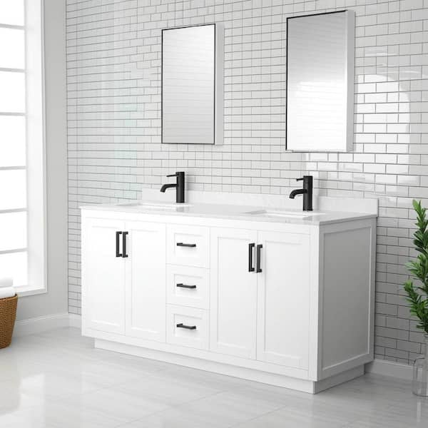Miranda 66 in. W x 22 in. D x 33.75 in. H Double Bath Vanity in White with Carrara Cultured Marble Top
