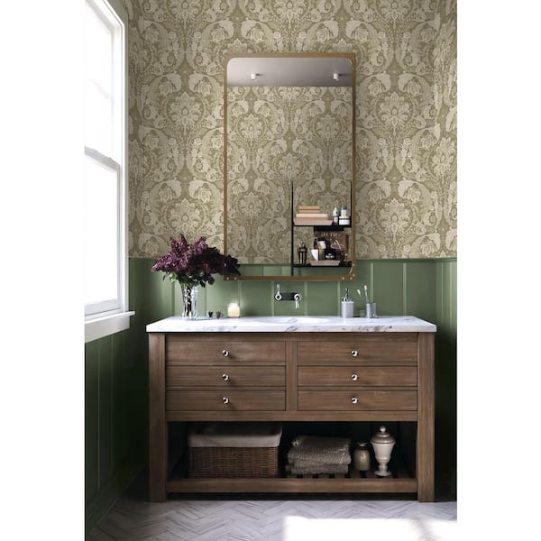 30.75 sq. ft. Latte Thornton Vintage Damask Vinyl Peel and Stick Wallpaper Roll