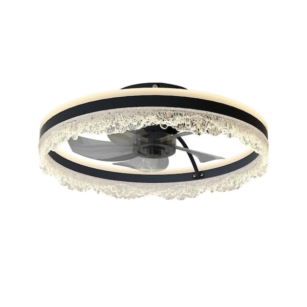 20 in. Indoor Flush mount Ceiling Fan with Crystal Wave Light Ring, APP control and Reversible Rotation