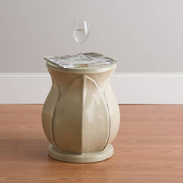 Lotus 18 in. H Cream Round Ceramic Garden Stool