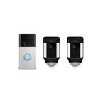 Satin Nickel Wired and Wireless Video Door Bell with Spotlight Cam Battery, Black (2-Pack)