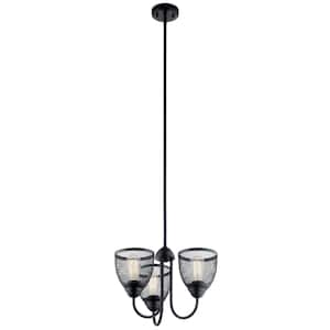 Voclain 18 in. 3-Light Black Vintage Industrial Shaded Circle Convertible Chandelier for Dining Room