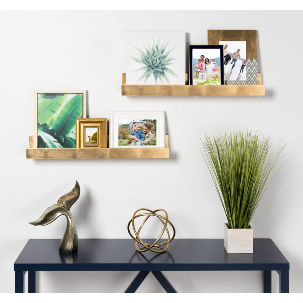 Gold 24-Inch Wood Floating Wall Shelves, 2-Pack