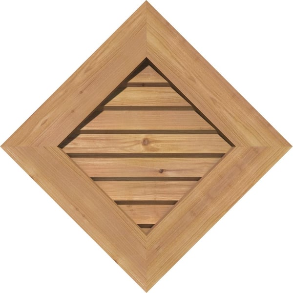 Ekena Millwork 24.375" x 24.375" Diamond Unfinished Smooth Western Red Cedar Wood Paintable Gable Louver Vent Decorative