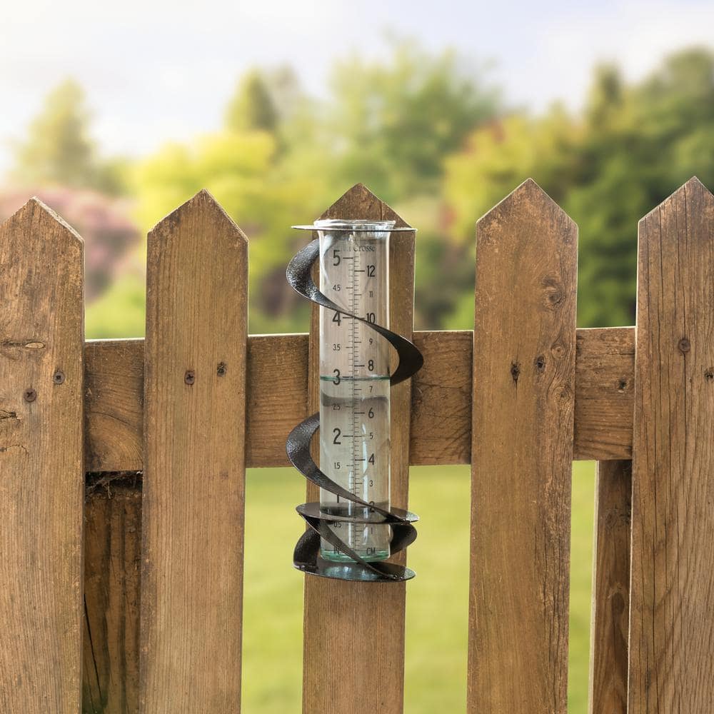 Helix Spiral Bronze Metal Garden Rain Gauge with Recycled Glass Tube