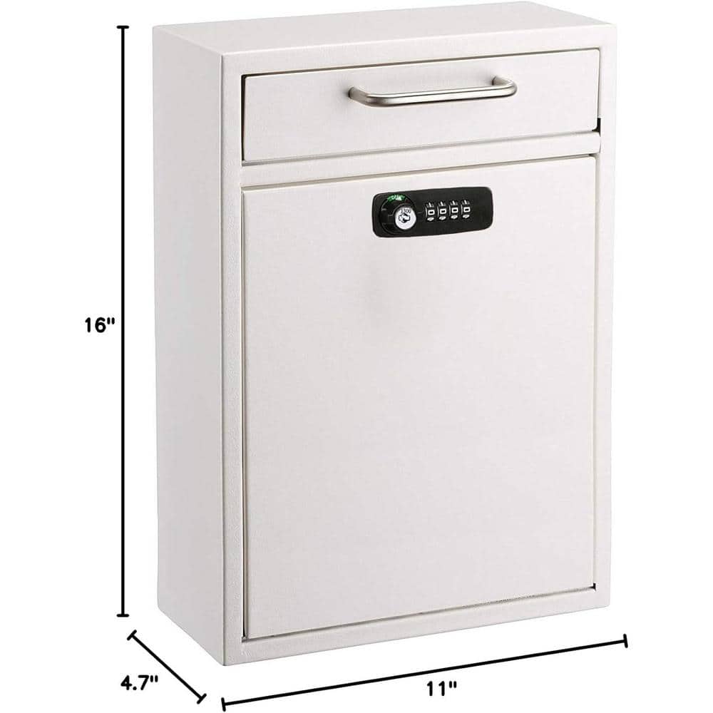 Large White Steel Wall Mount Secure Mailbox with Combination Lock