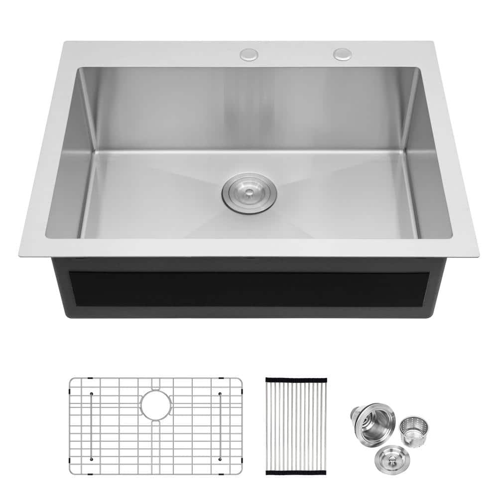 33 in. Drop-in Single Bowl 16 Gauge Stainless Steel Kitchen Sink with Bottom Grid/Accessories in Wide Rim price history on PriceWatchPro
