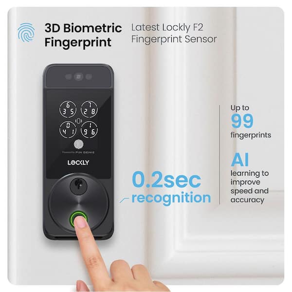 Lockly - Visage Facial Recognition Zeno Matte Black Deadbolt Wi-Fi Smart Lock, Home Key, Fingerprint, Keypad, Siri/Alexa/Google