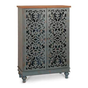 Bluish Grey Hollow-Carved Tall Cabinet with 2-Door