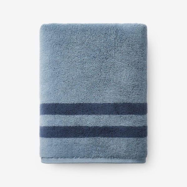 Legends Hotel Mirage Reversible Stripe Aegean Smoky Blue Turkish Cotton Single Bath Towel