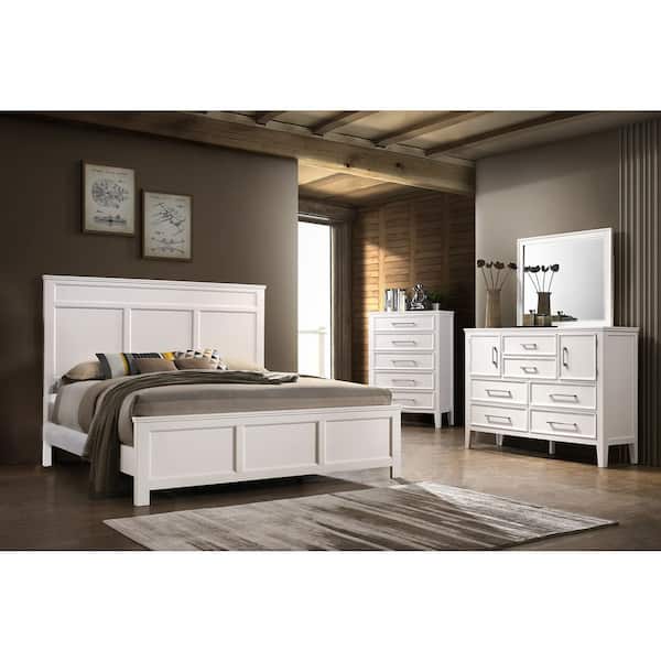 NEW CLASSIC HOME FURNISHINGS New Classic Furniture Andover 4-Piece White King Wood Bedroom Set (Bed, Dresser, Mirror, Chest)