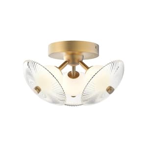 Hera 12 in. 1-Light 20-Watt Brushed Gold/Clear Ribbed Glass Integrated LED Flush Mount