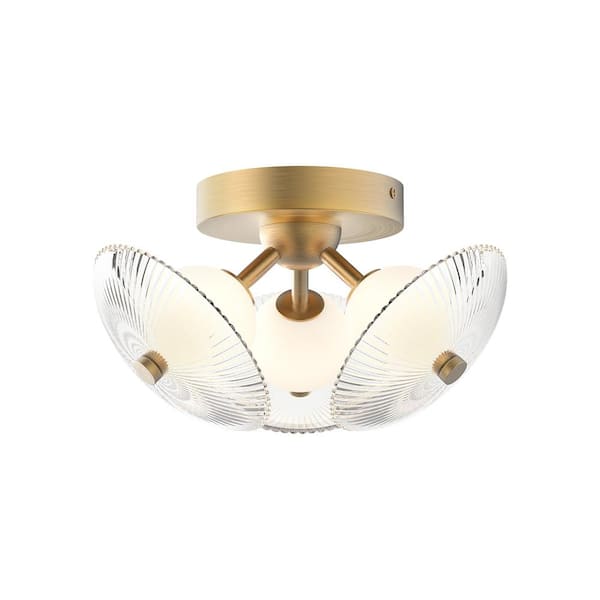 ALORA MOOD Hera 12 in. 1-Light 20-Watt Brushed Gold/Clear Ribbed Glass Integrated LED Flush Mount