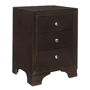 19 in. Brown and Chrome 3-Drawers Wooden Nightstand